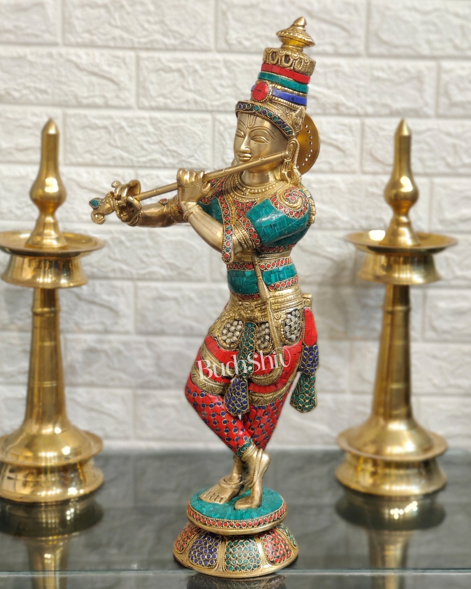 Divine brass Krishna Idol | Height 23 Inch - Budhshiv.com