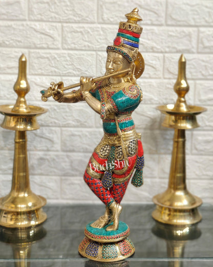 Divine brass Krishna Idol | Height 23 Inch - Budhshiv.com