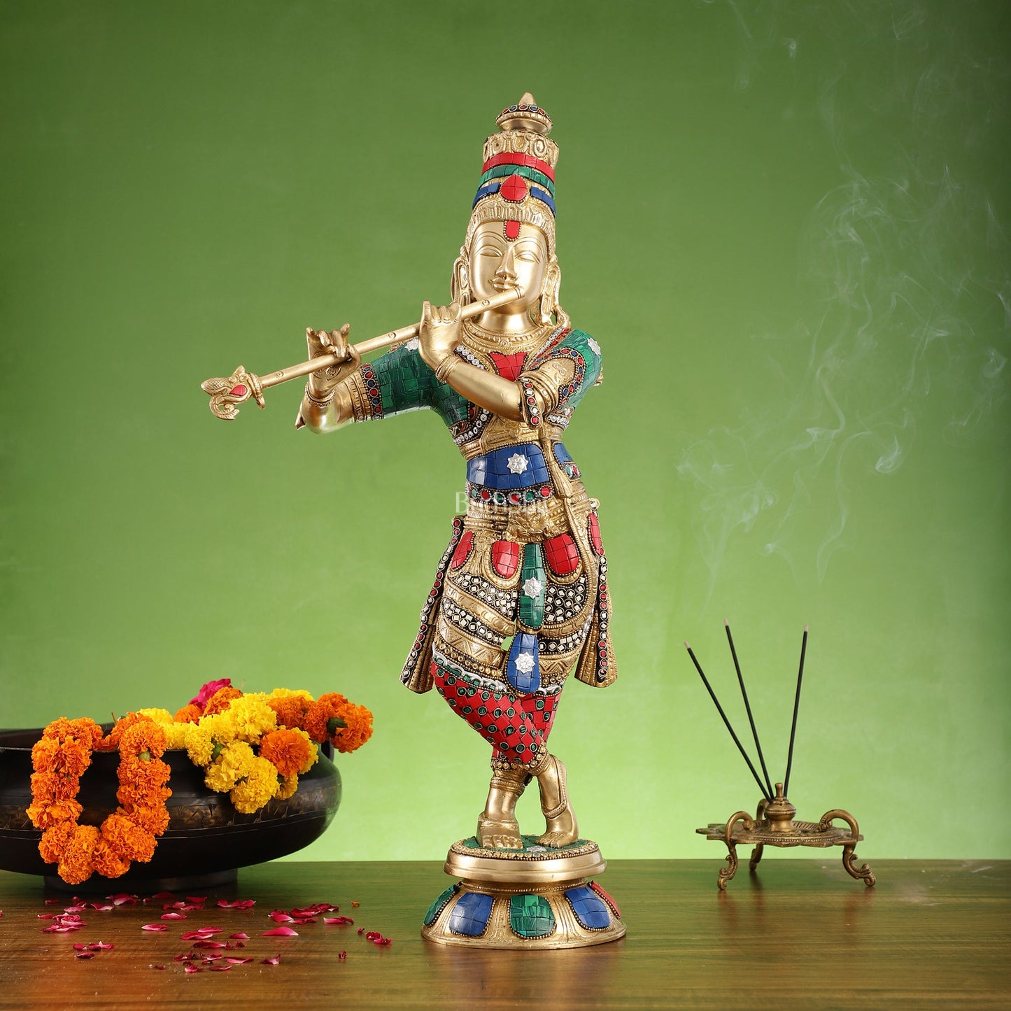 Divine brass Krishna Idol | Height 23 Inch - Budhshiv.com