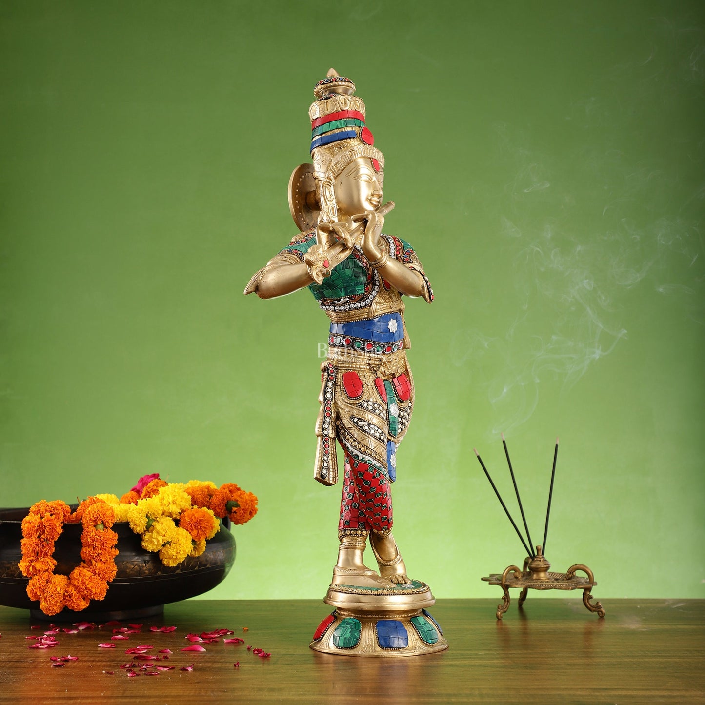 Divine brass Krishna Idol | Height 23 Inch - Budhshiv.com