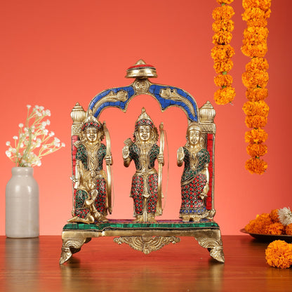 Divine Brass Ram Darbar with Natural Stone Dressing - 13 Inches - Budhshiv.com