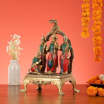 Divine Brass Ram Darbar with Natural Stone Dressing - 13.5 Inches - Budhshiv.com