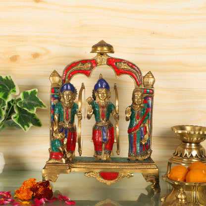 Divine Brass Ram Darbar with Natural Stonework - 13 Inches - Budhshiv.com