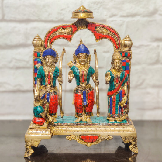 Divine Brass Ram Darbar with Natural Stonework - 13 Inches - Budhshiv.com