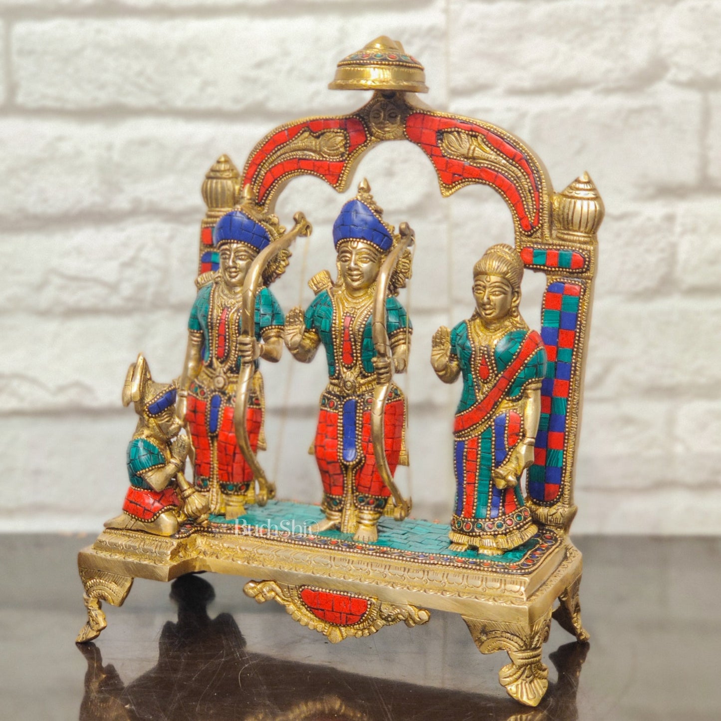 Divine Brass Ram Darbar with Natural Stonework - 13 Inches - Budhshiv.com