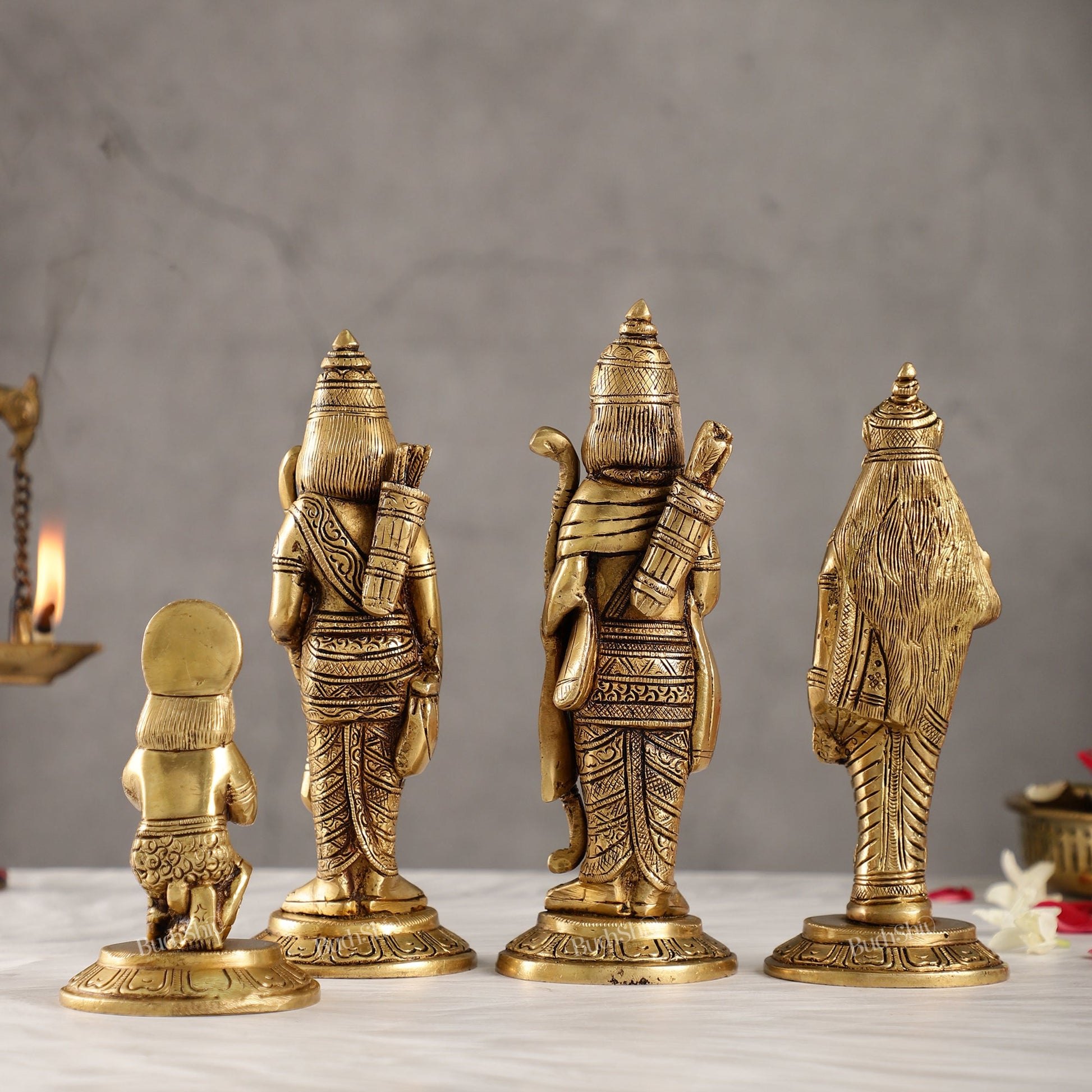 Divine Brass Ramdarbar Idols Set - Lord Ram, Sita, Lakshman, Hanuman 8" - Budhshiv.com