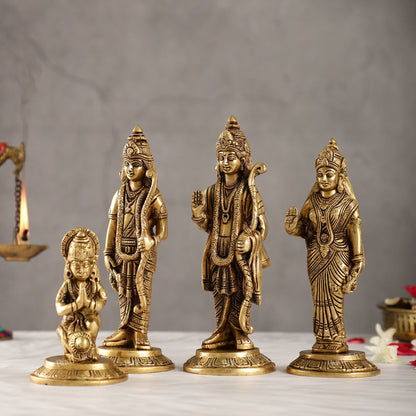Divine Brass Ramdarbar Idols Set - Lord Ram, Sita, Lakshman, Hanuman 8" - Budhshiv.com