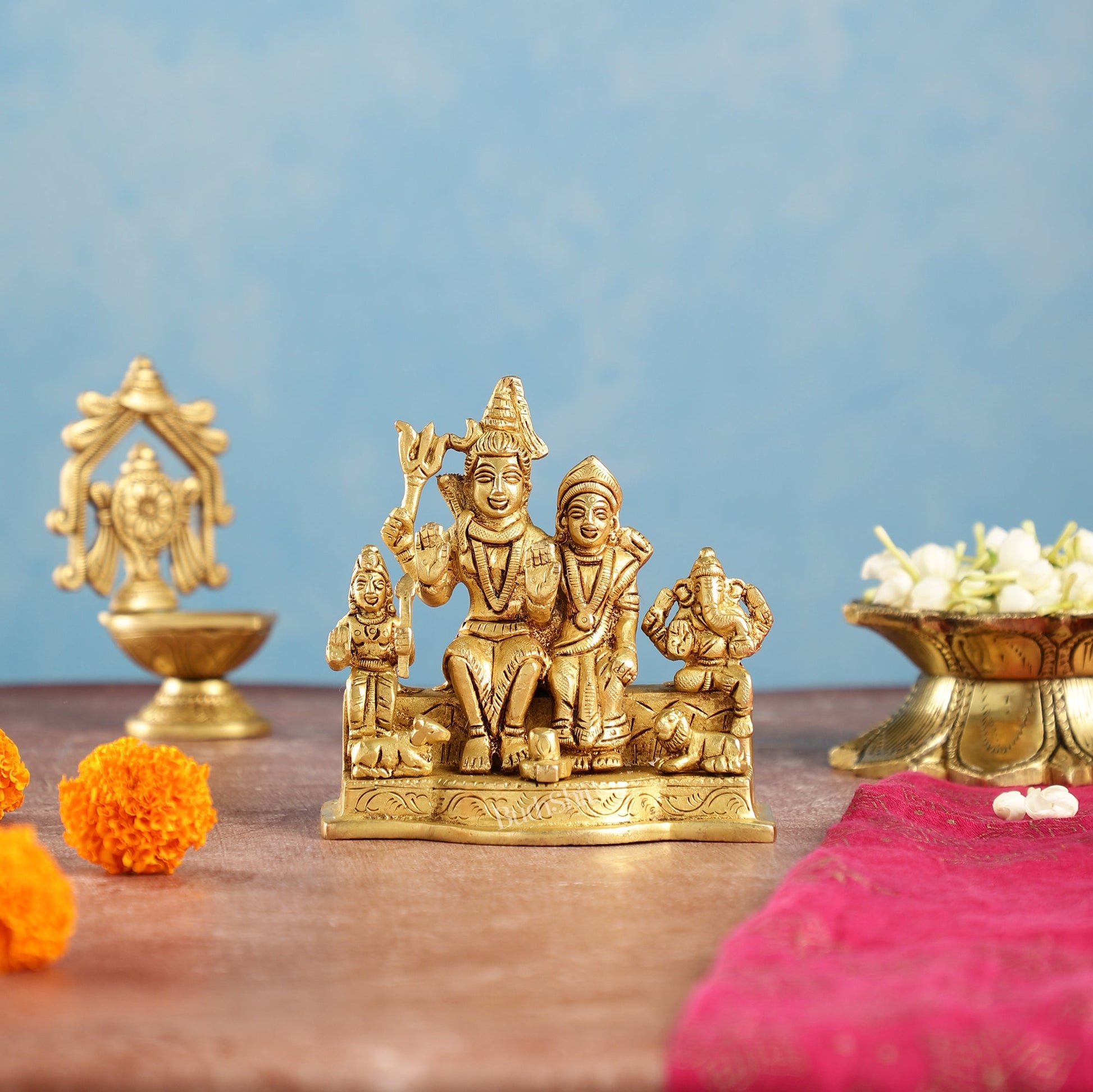 Divine Brass Shiv Parivar Statue 4" - Budhshiv.com