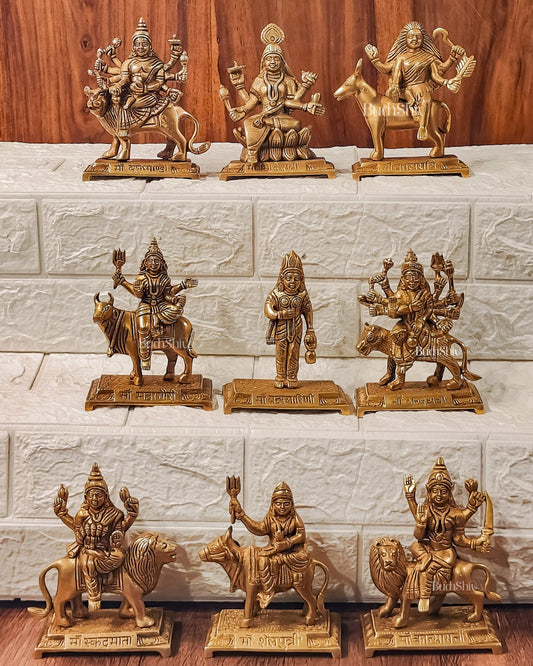Divine Durga: Brass Superfine Navadurga Set of 9 Avatars for Daily Navratri Pooja - Budhshiv.com