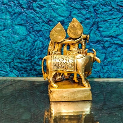 Divine Handcrafted Brass Radha Krishna with Cow Idol 7 Inch - Budhshiv.com