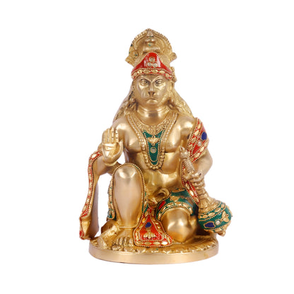 Divine Hanuman Idol in Pure Brass with Stonework 9 inch - Budhshiv.com