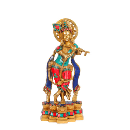 Divine Krishna Brass Idol - Handcrafted - 12 inch - Budhshiv.com