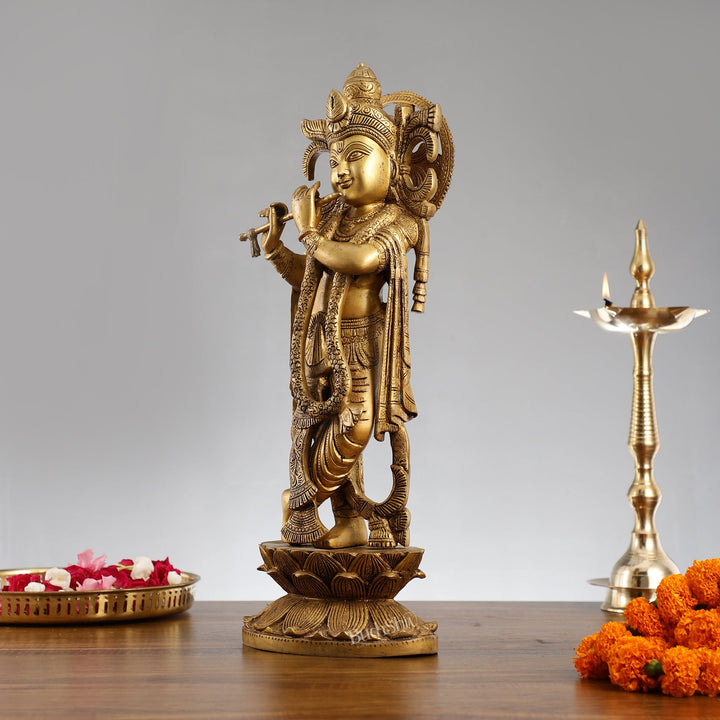 Divine Krishna Handcrafted Statue antique finish 20" - Budhshiv.com