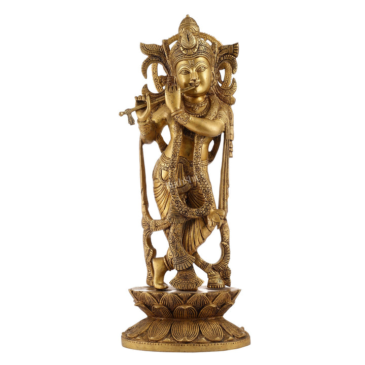 Divine Krishna Handcrafted Statue antique finish 20" - Budhshiv.com