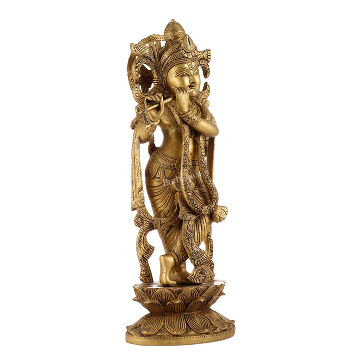 Divine Krishna Handcrafted Statue antique finish 20" - Budhshiv.com