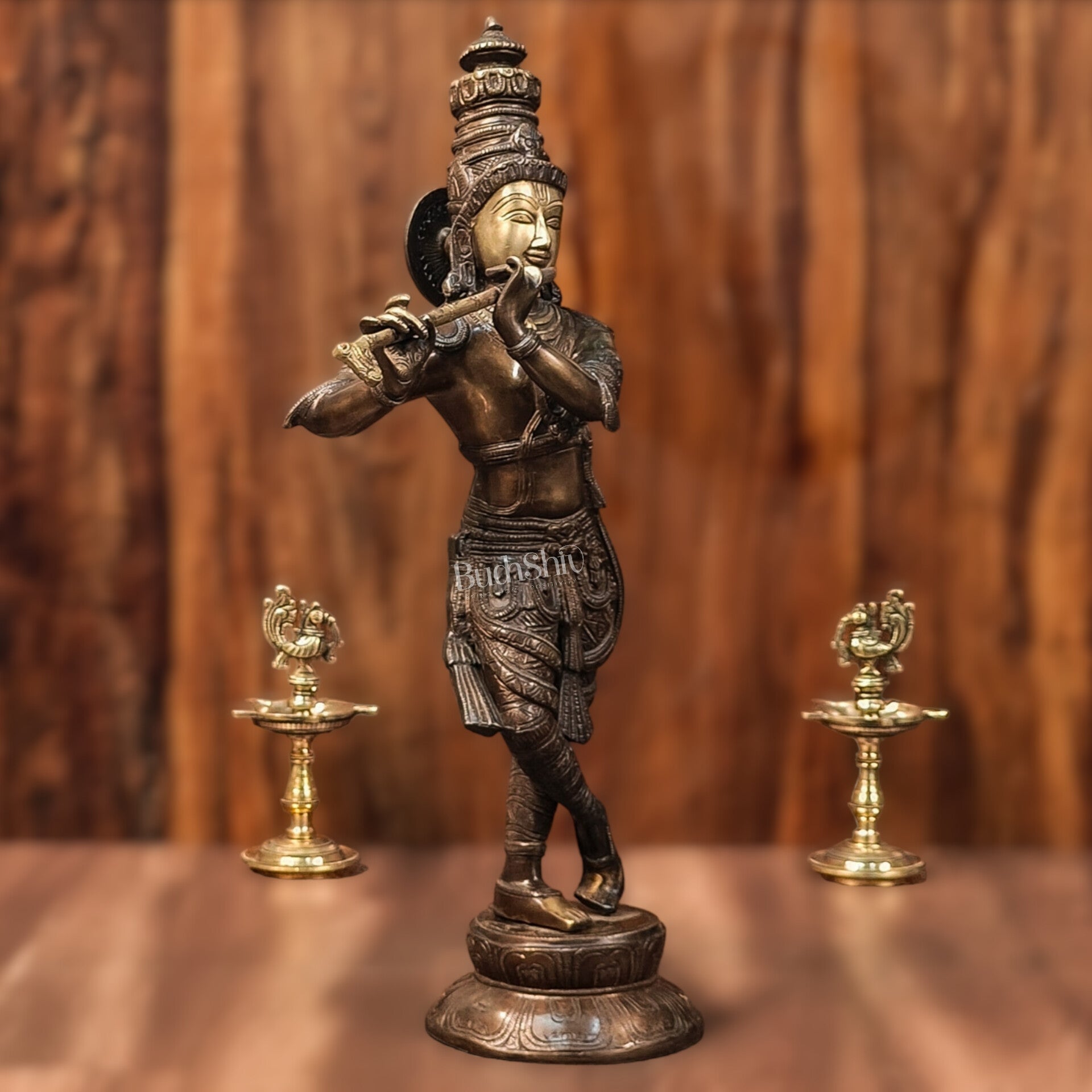 Divine Krishna Idol | Handmade in Superfine Brass | 23 inch/ 2 feet - Budhshiv.com