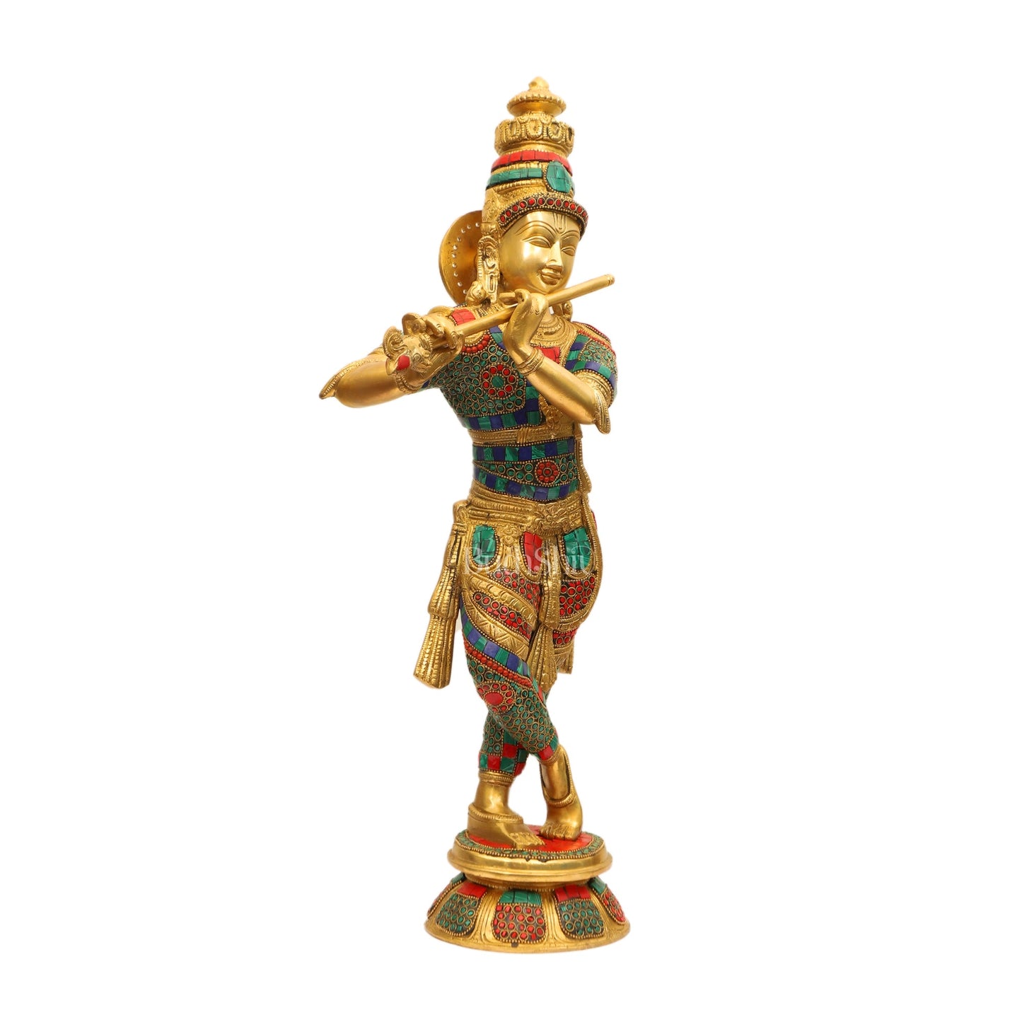 Divine Krishna Idol | Handmade in Superfine Brass 23 Inch - Budhshiv.com