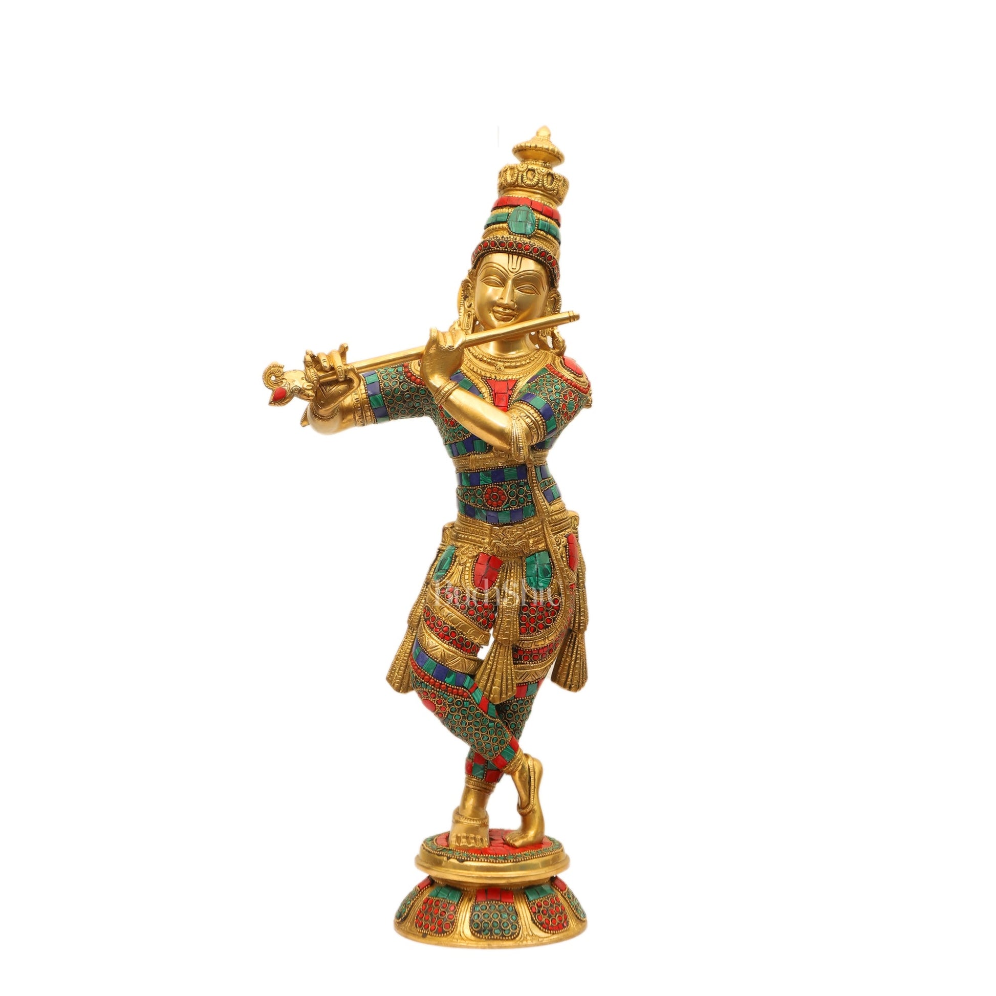 Divine Krishna Idol | Handmade in Superfine Brass 23 Inch - Budhshiv.com