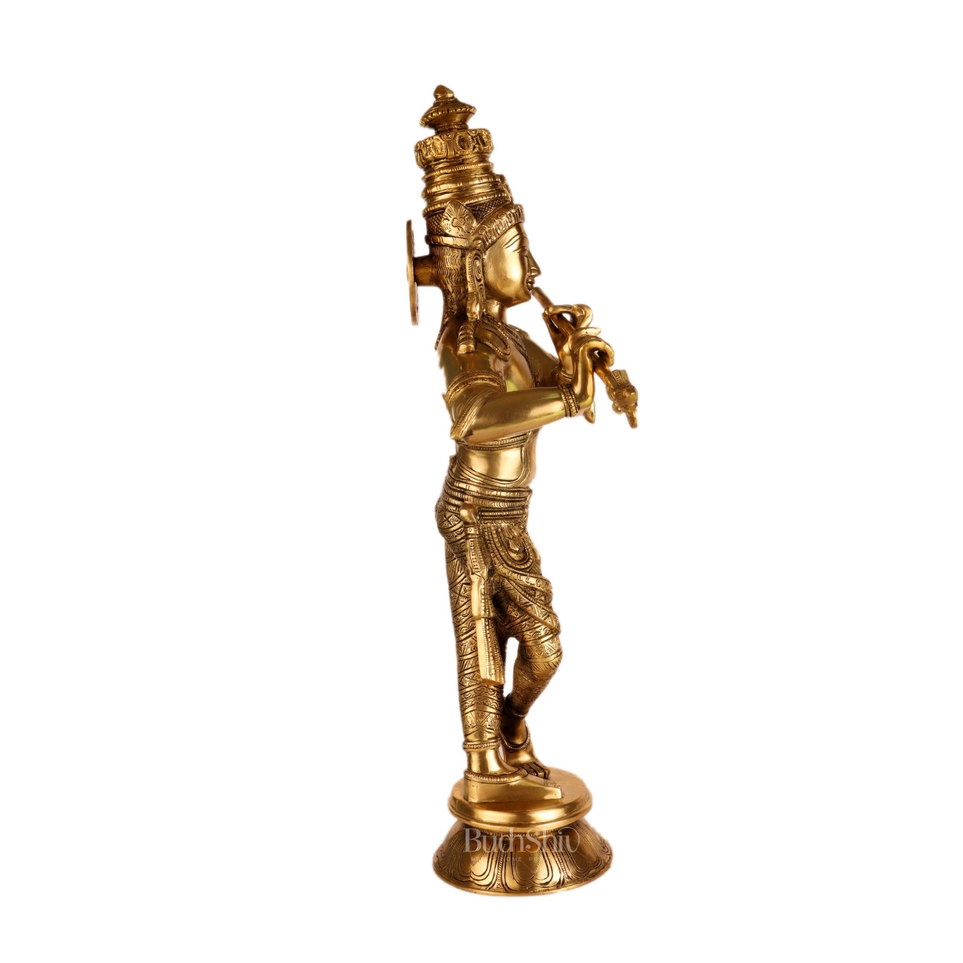 Divine Krishna Idol | Handmade in Superfine Brass 23 inches - Budhshiv.com