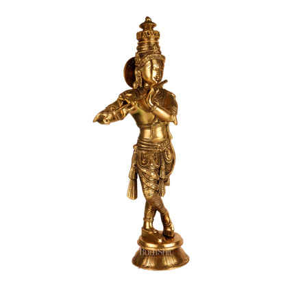 Divine Krishna Idol | Handmade in Superfine Brass 23 inches - Budhshiv.com