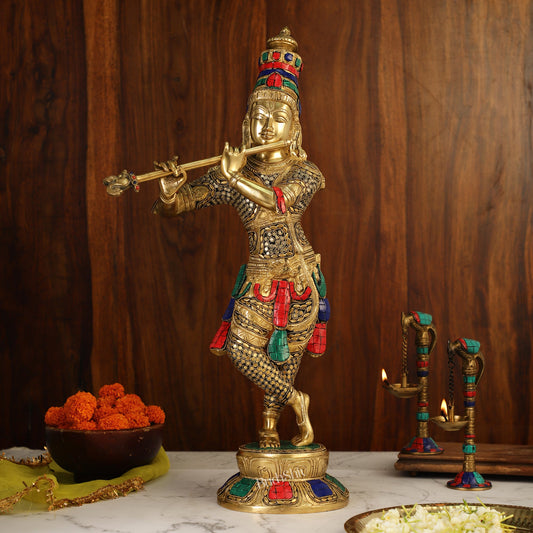 Divine Krishna Idol | Superfine Brass Height 23 Inch - Budhshiv.com