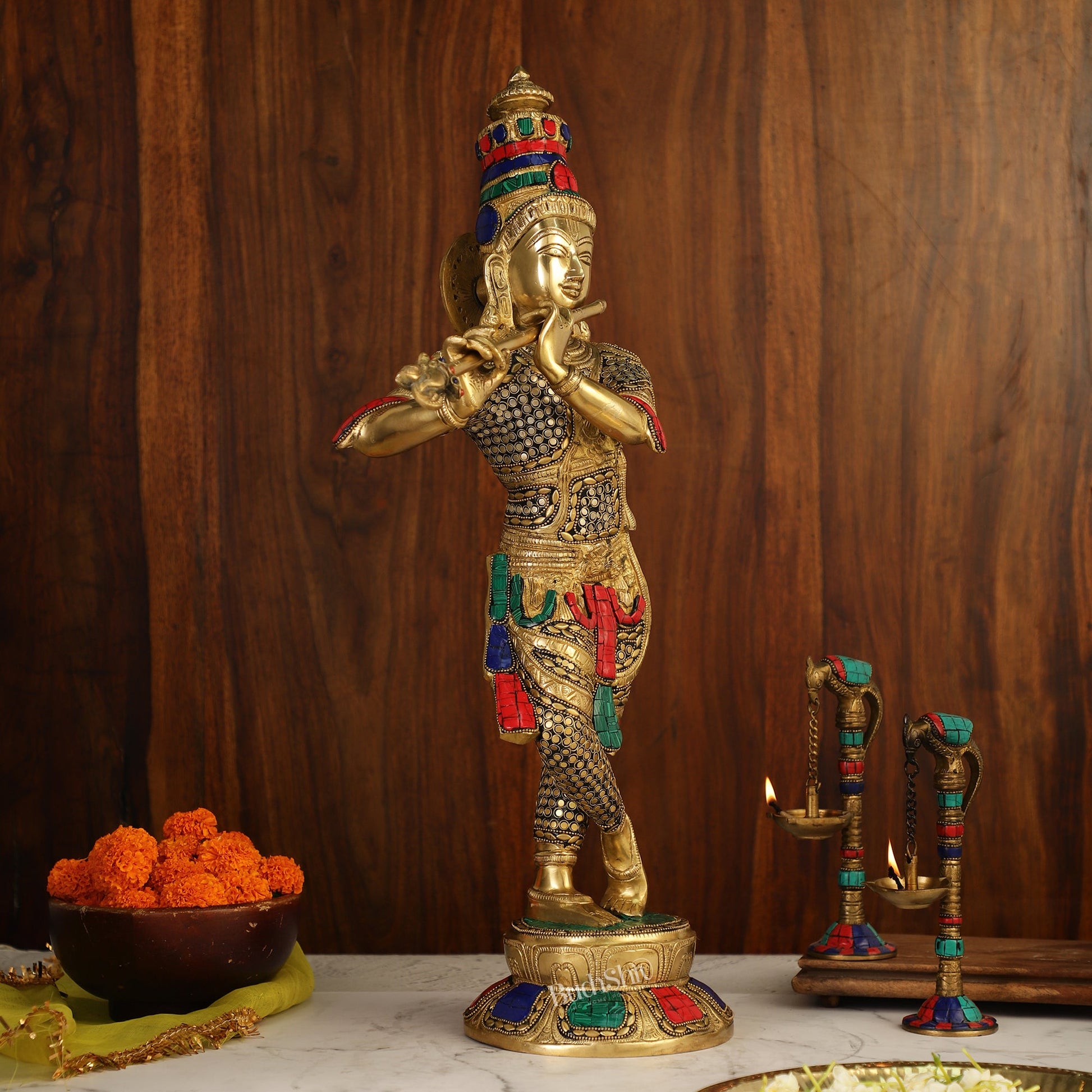 Divine Krishna Idol | Superfine Brass Height 23 Inch - Budhshiv.com