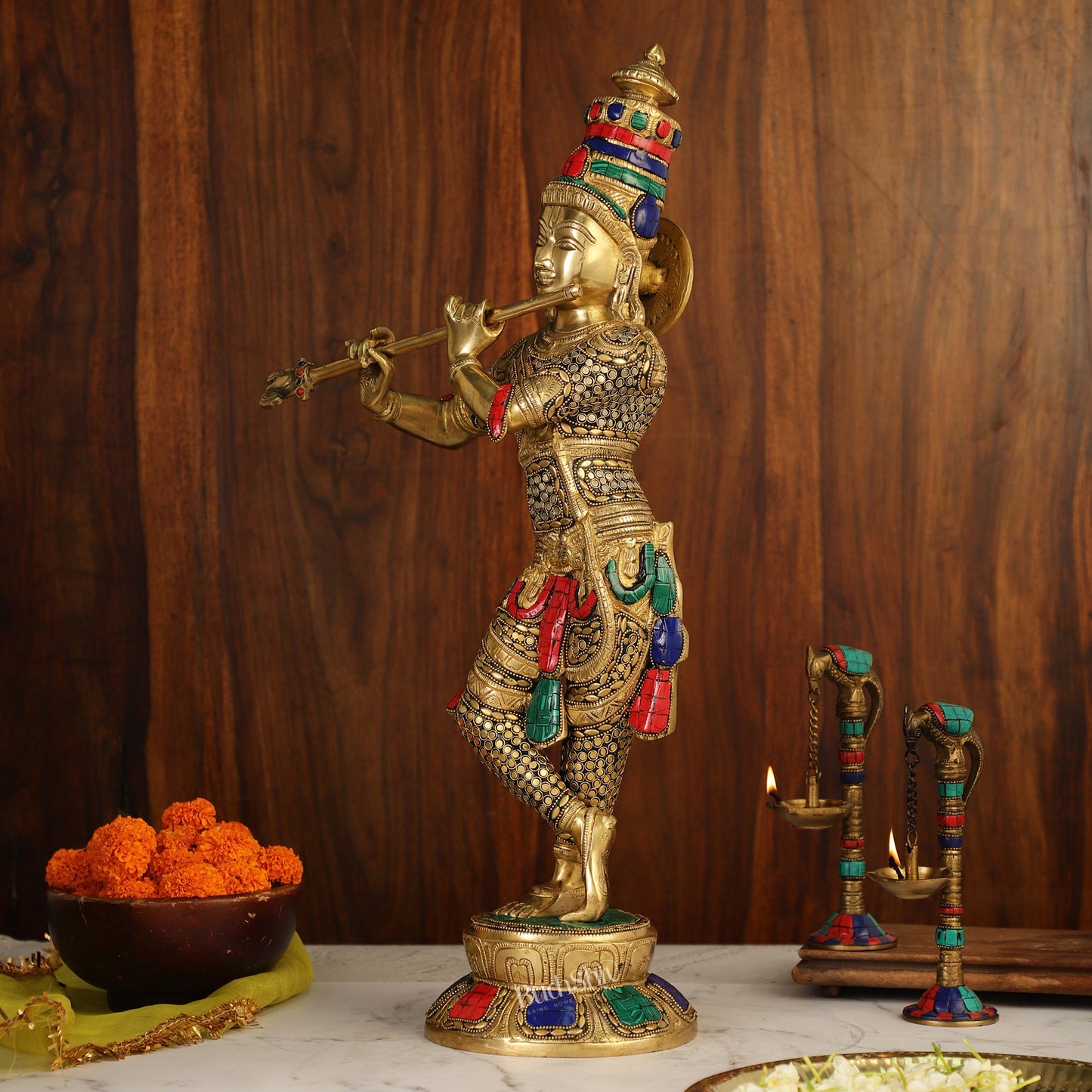 Divine Krishna Idol | Superfine Brass Height 23 Inch - Budhshiv.com