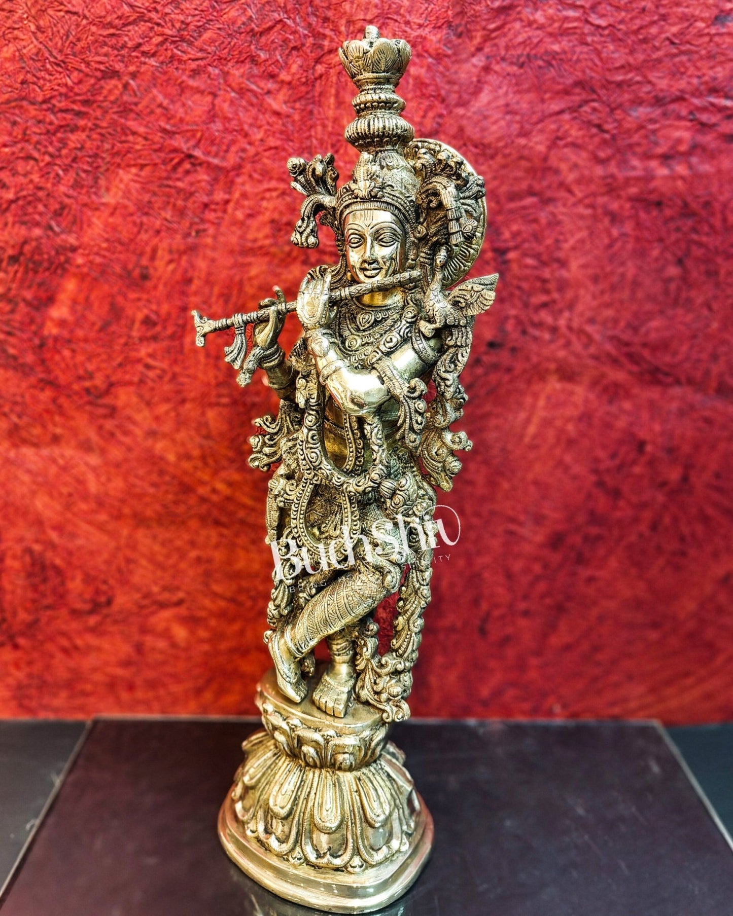 Divine Krishna Statue | Fine Brass | Antique finish 25 inch - Budhshiv.com