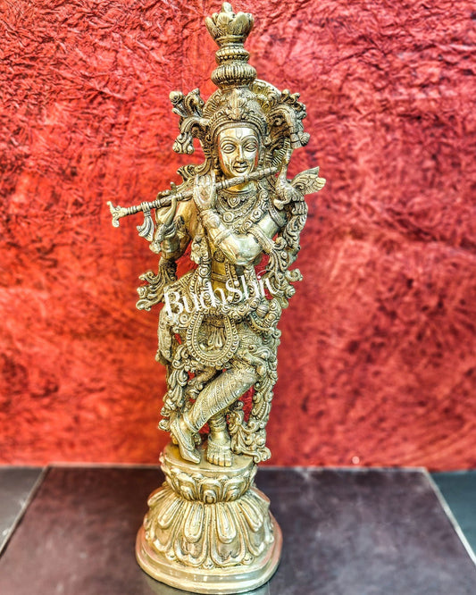 Divine Krishna Statue | Fine Brass | Antique finish 25 inch - Budhshiv.com