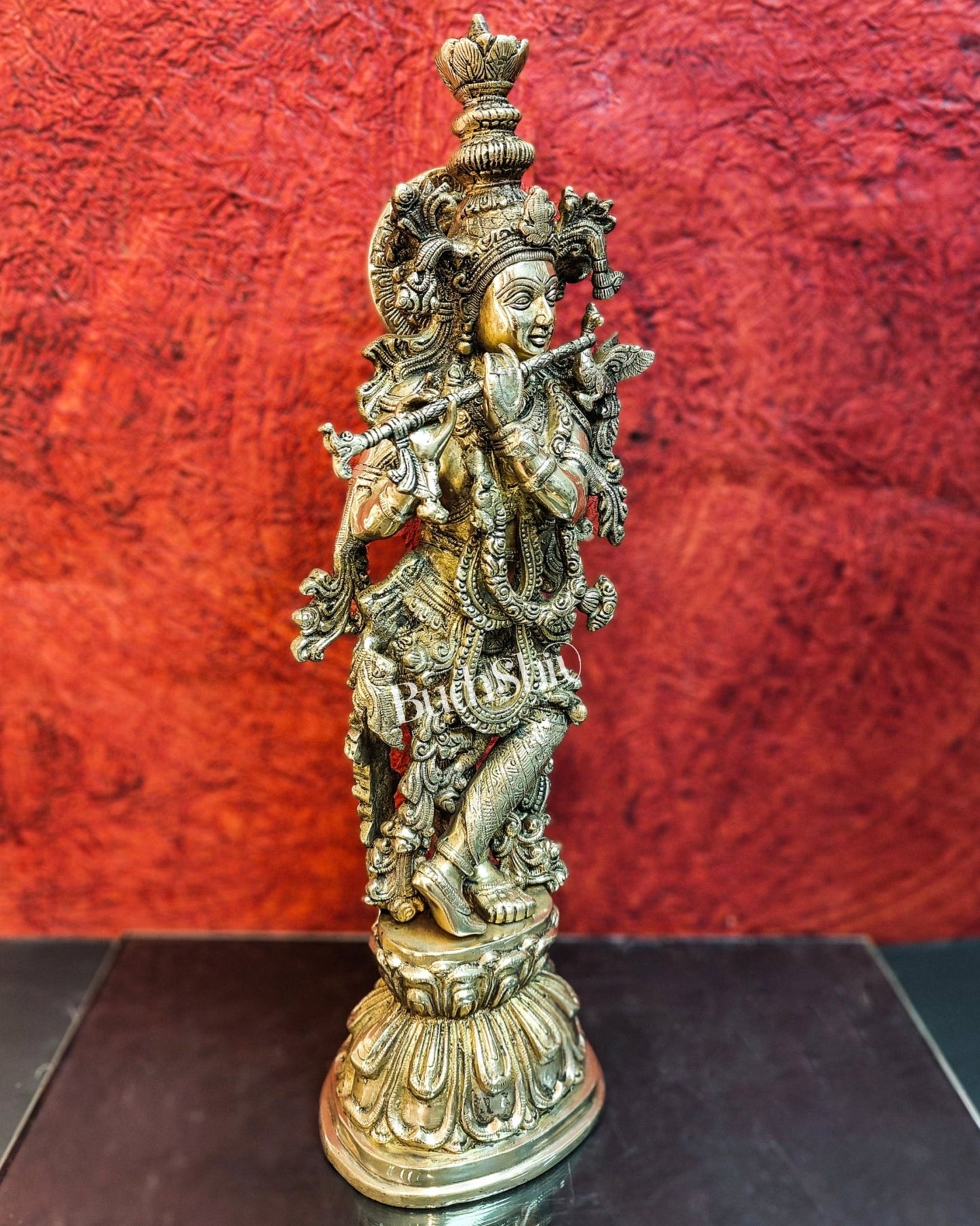 Divine Krishna Statue | Fine Brass | Antique finish 25 inch - Budhshiv.com