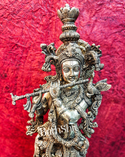 Divine Krishna Statue | Fine Brass | Antique finish 25 inch - Budhshiv.com