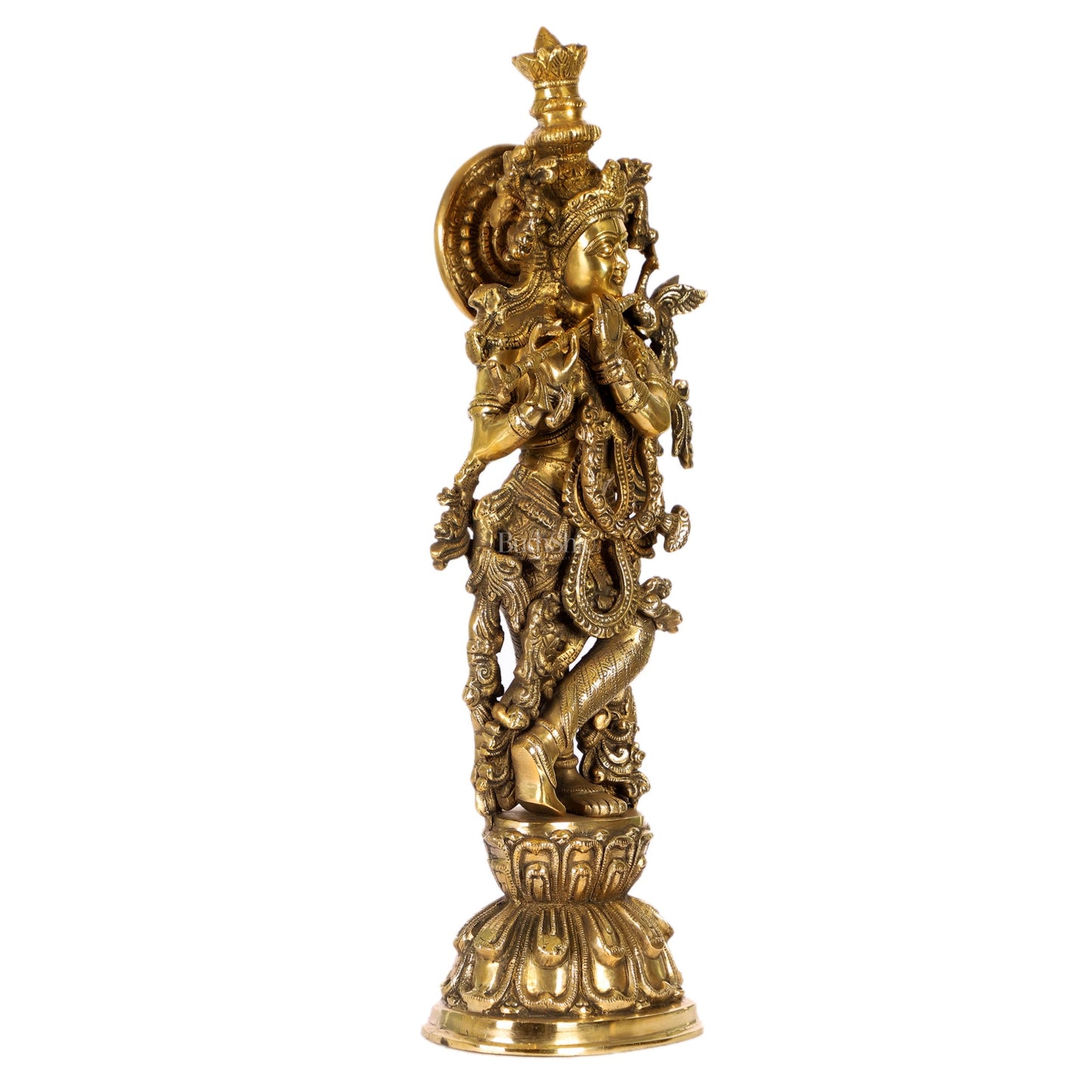 Divine Krishna Statue | Handcrafted in Fine Brass | Charcoal finish 24 inch - Budhshiv.com