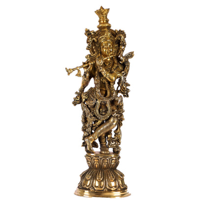 Divine Krishna Statue | Handcrafted in Fine Brass | Charcoal finish 24 inch - Budhshiv.com