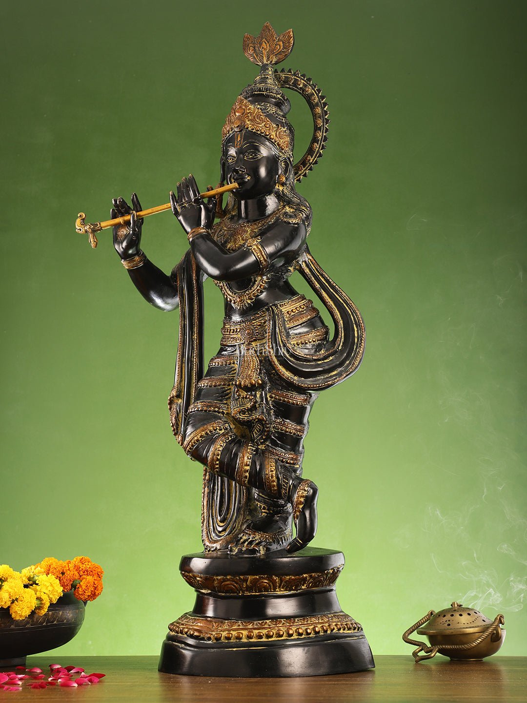 Divine Large Sized Lord Krishna Statue | Black Finish 3 feet - Budhshiv.com
