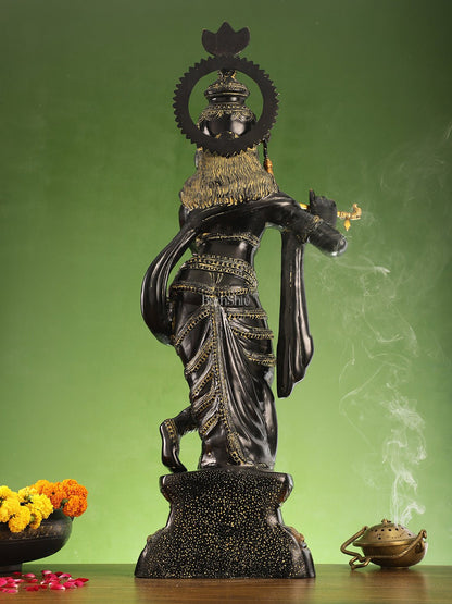 Divine Large Sized Lord Krishna Statue | Black Finish 3 feet - Budhshiv.com