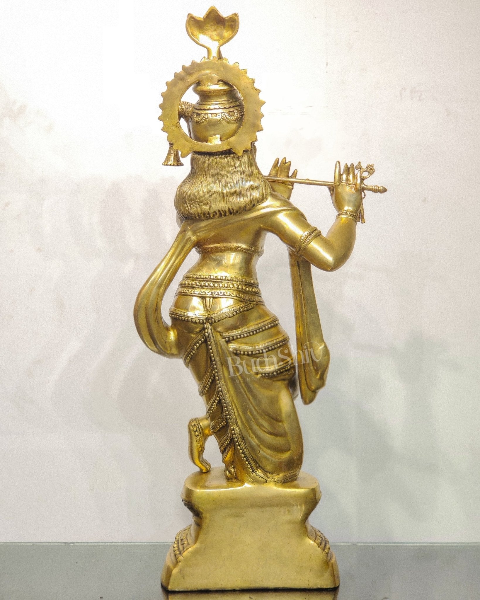 Divine Large Sized Lord Krishna Statue | Matte Brass Finish 3 feet - Budhshiv.com
