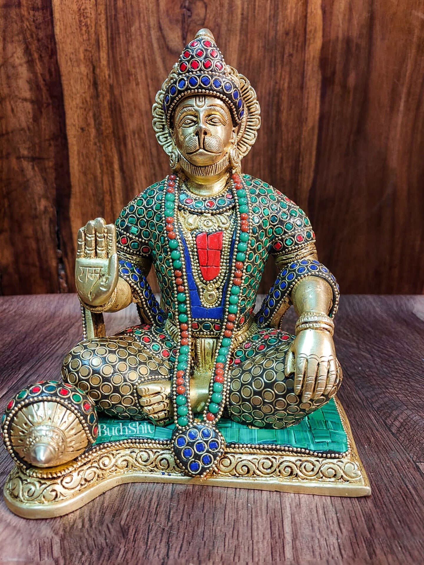 Buy Divine Lord Hanuman Brass Idol 9.5" Tall | Meenakari Stonework ...