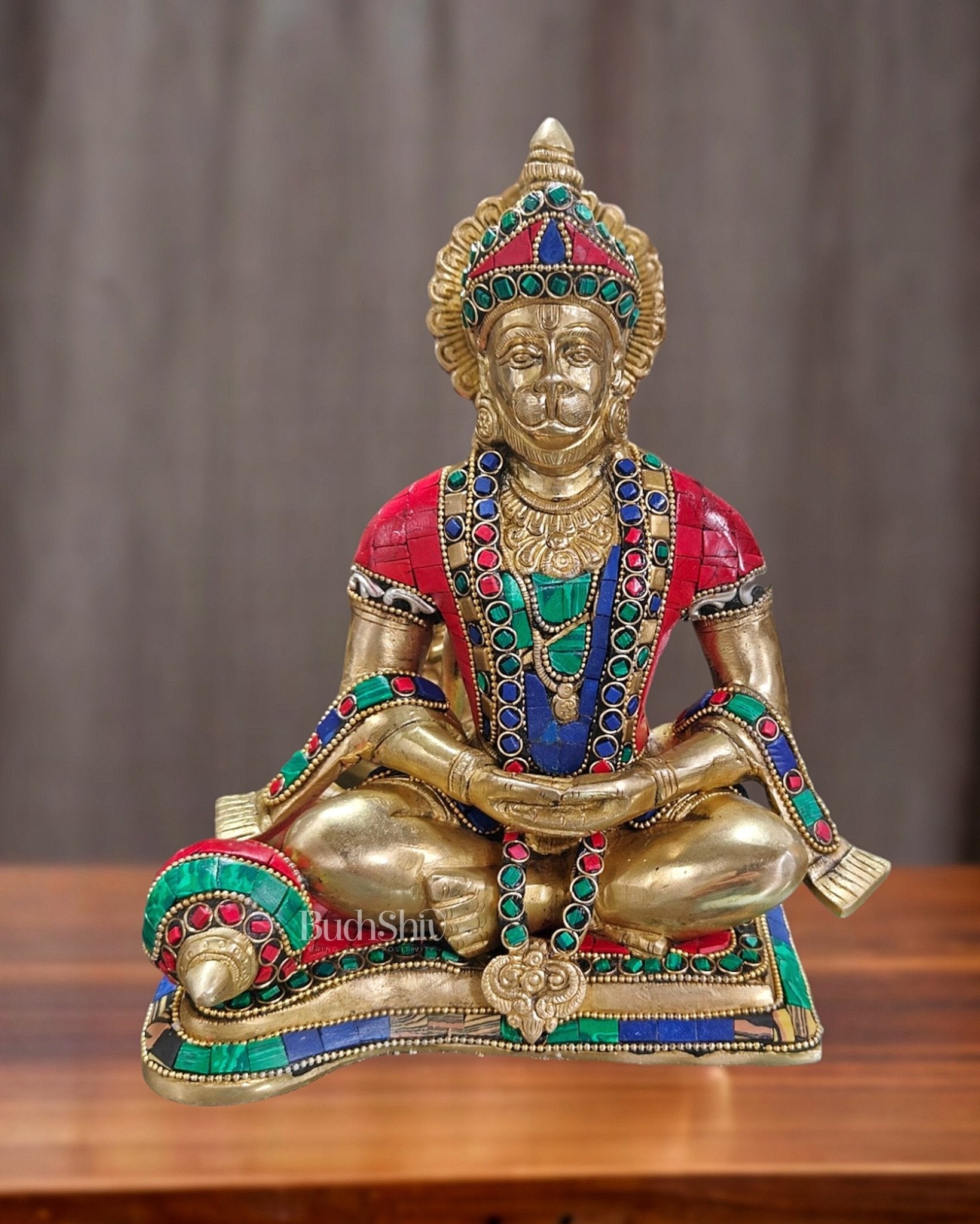 Divine Lord Hanuman in meditation Brass Idol 9.5" Tall | - Budhshiv.com