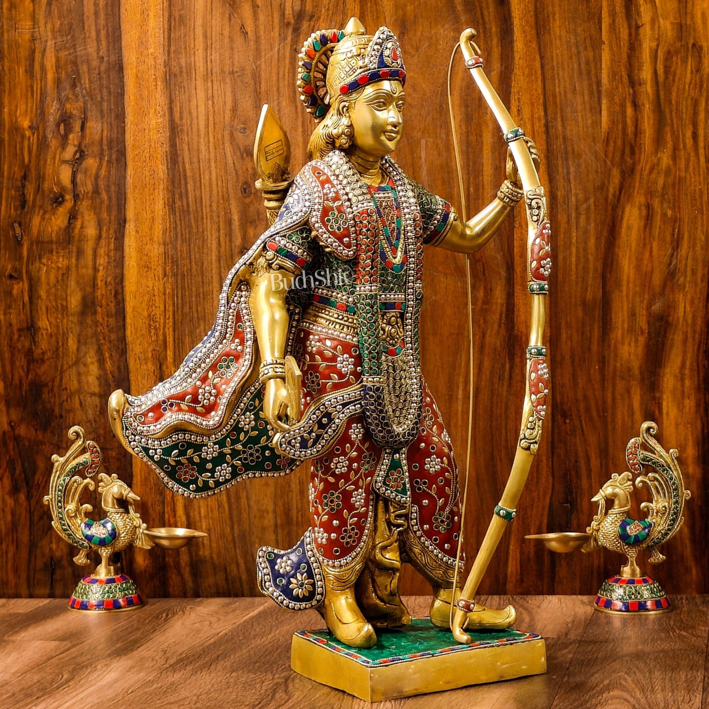 Divine Lord Rama Brass Statue with Stonework - 26 Inch - Budhshiv.com