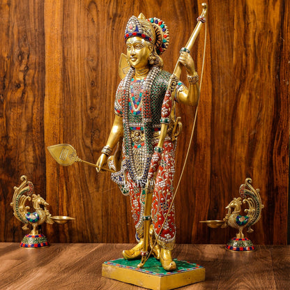 Divine Lord Rama Brass Statue with Stonework - 26 Inch - Budhshiv.com