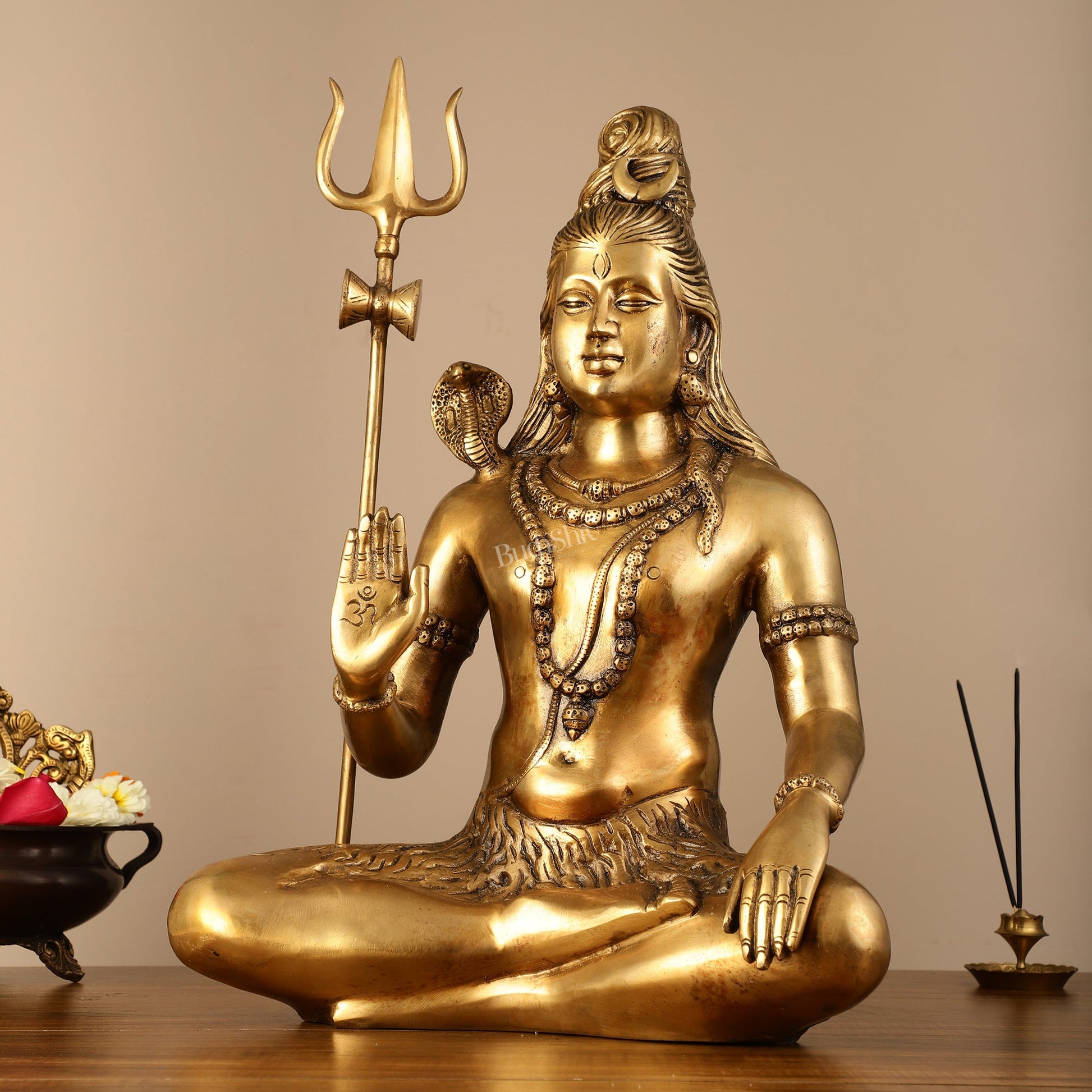 Divine Lord Shiva Brass Idol - 20" Handcrafted Mahadev Statue - Budhshiv.com