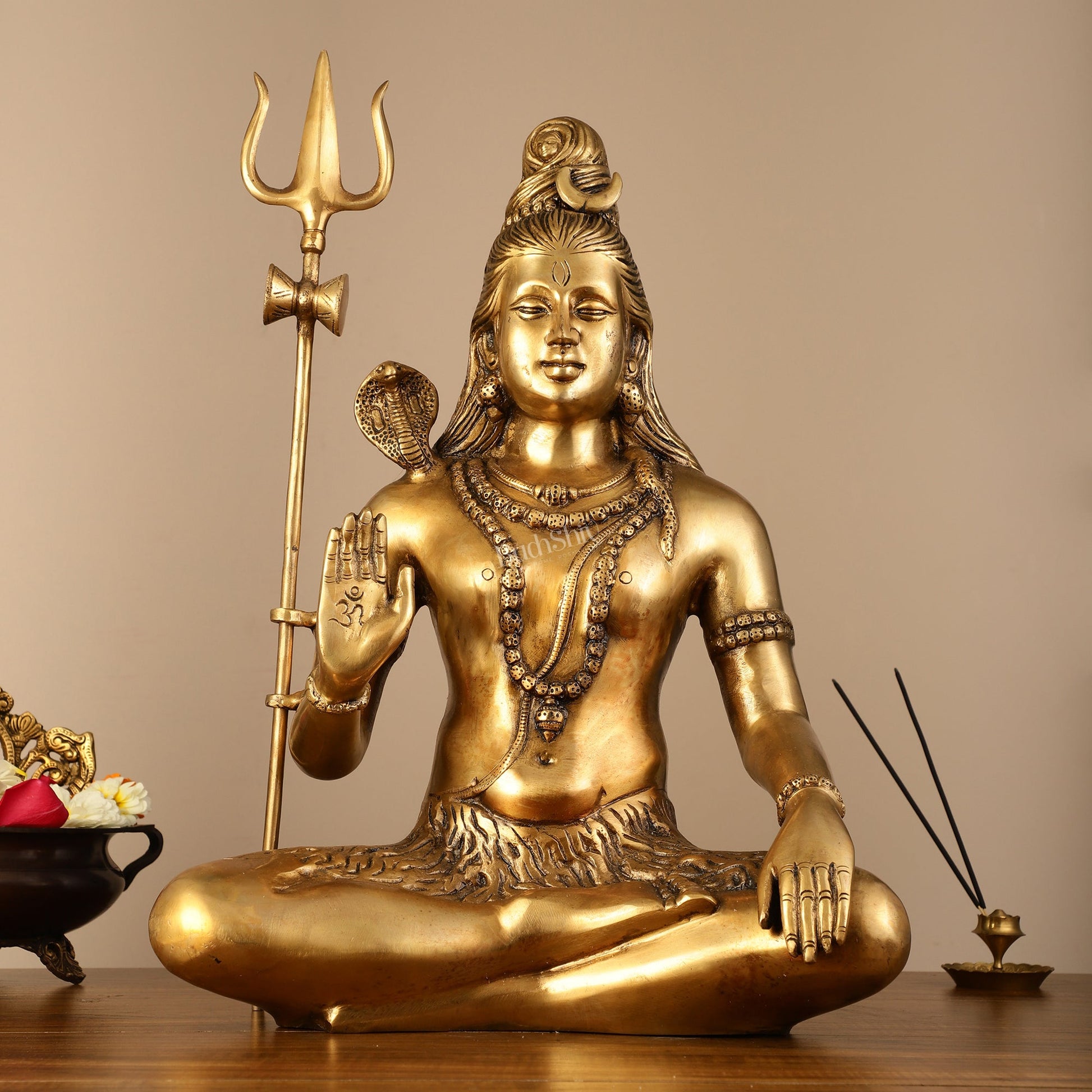 Divine Lord Shiva Brass Idol - 20" Handcrafted Mahadev Statue - Budhshiv.com