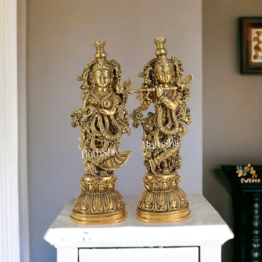 Divine Love: Brass Radha Krishna Idol Set - 21.5" Tall Masterpieces - Budhshiv.com