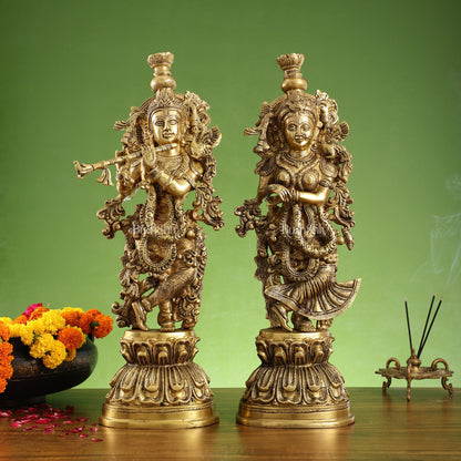 Divine Love: Brass Radha Krishna Idol Set - 21.5" Tall Masterpieces - Budhshiv.com