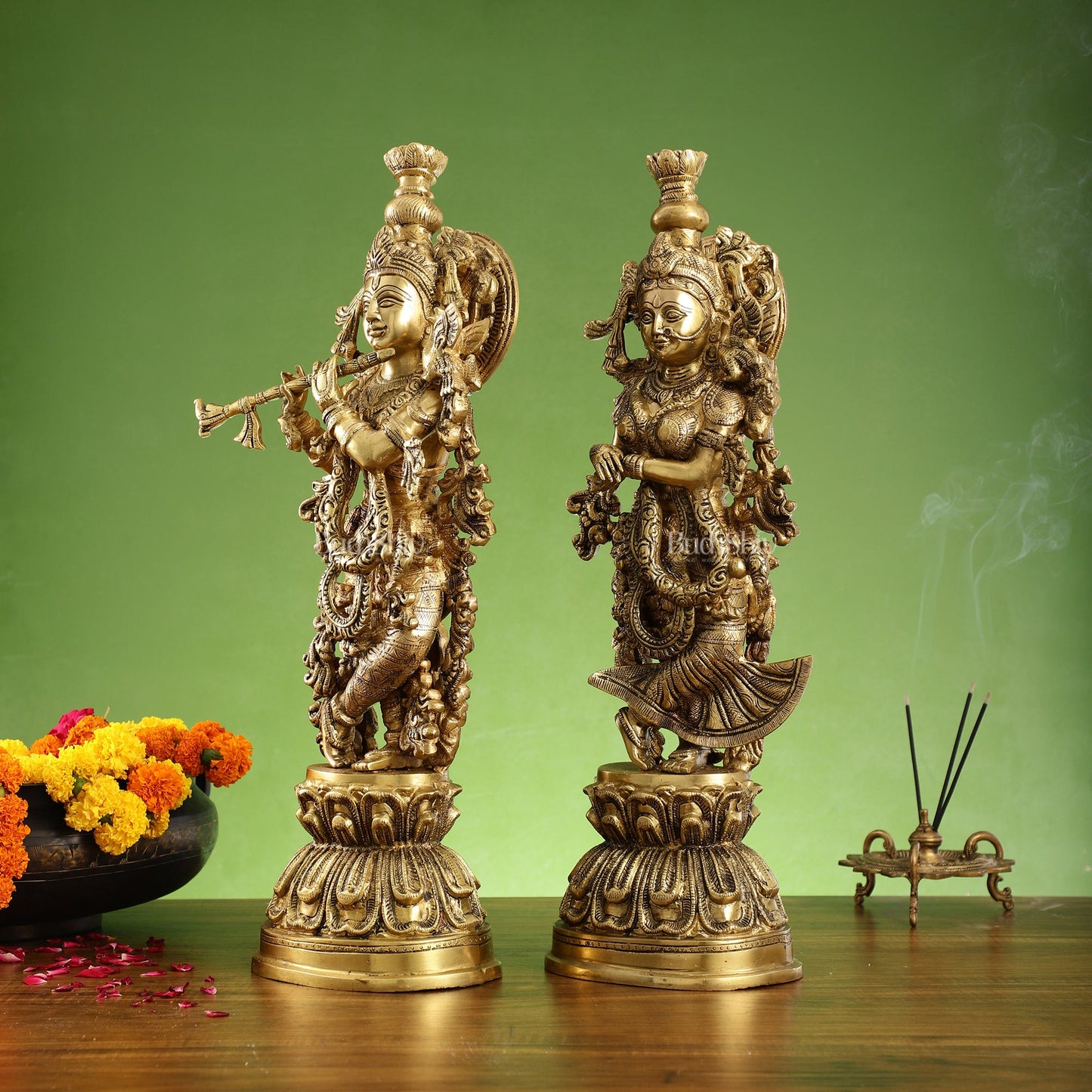 Divine Love: Brass Radha Krishna Idol Set - 21.5" Tall Masterpieces - Budhshiv.com