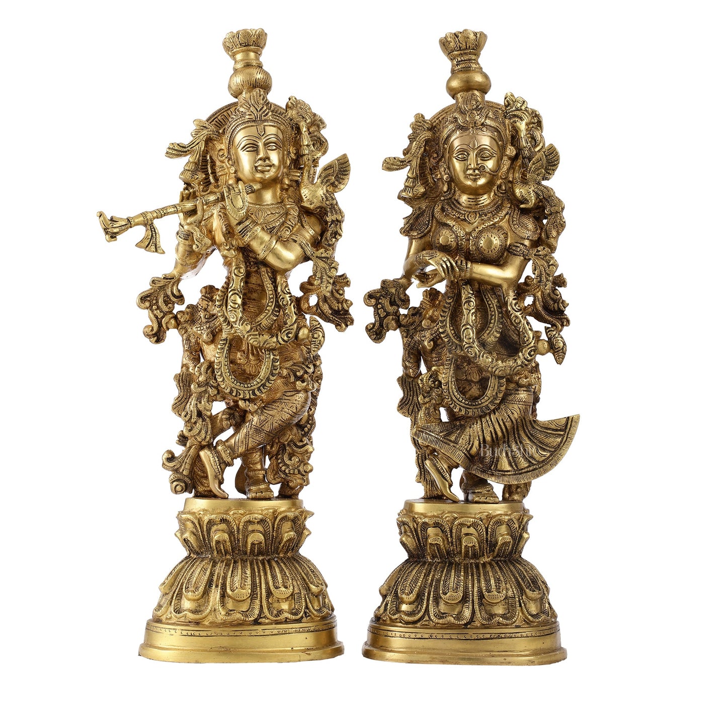 Divine Love: Brass Radha Krishna Idol Set - 21.5" Tall Masterpieces - Budhshiv.com