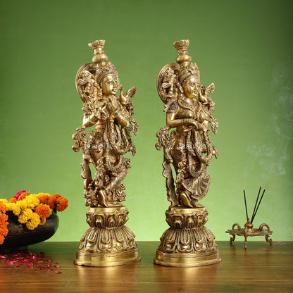 Divine Love: Brass Radha Krishna Idol Set - 21.5" Tall Masterpieces - Budhshiv.com