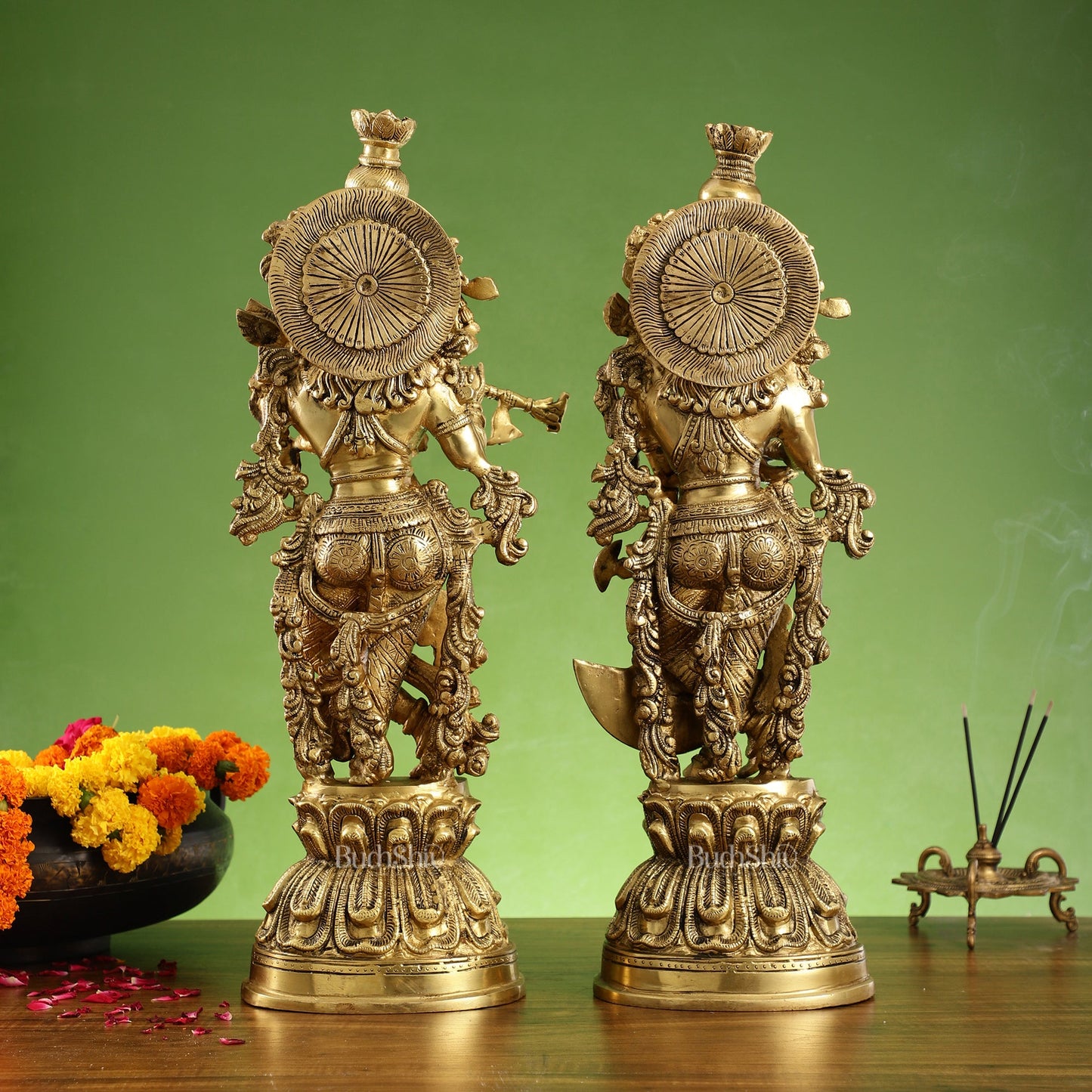 Divine Love: Brass Radha Krishna Idol Set - 21.5" Tall Masterpieces - Budhshiv.com