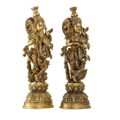 Divine Love: Brass Radha Krishna Idol Set - 21.5" Tall Masterpieces - Budhshiv.com