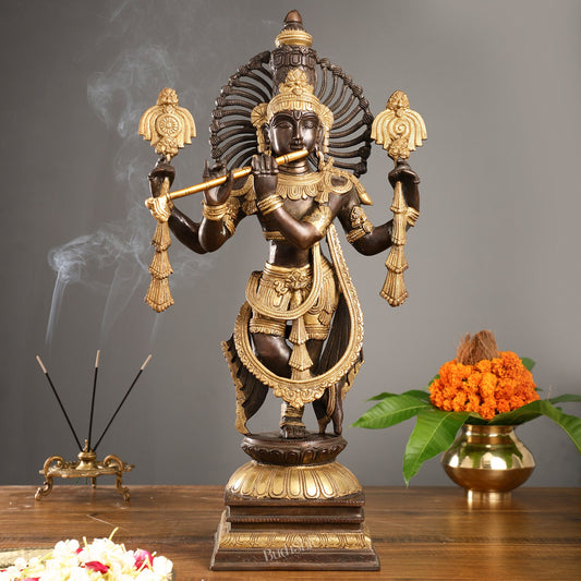 Divine Pure Brass Krishna Charbhuja Statue 24 inch - Budhshiv.com